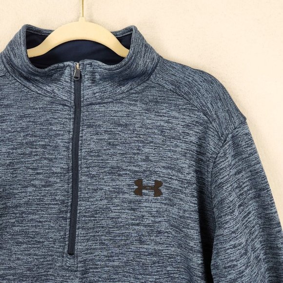 Under Armour Sweater Men Extra Large Blue Heathered Loose Fit Cold Gear Pullover - Picture 2 of 9